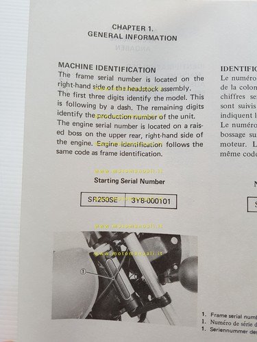 Yamaha SR 250 SE 3Y8 1980 manuale officina originale