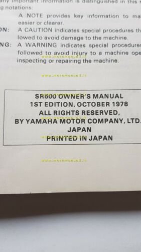 Yamaha SR 500 3H0 1978 manuale uso originale owner's manual …