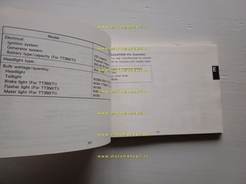 Yamaha TT 350 T 1TJ 1986 manuale uso manutenzione libretto …