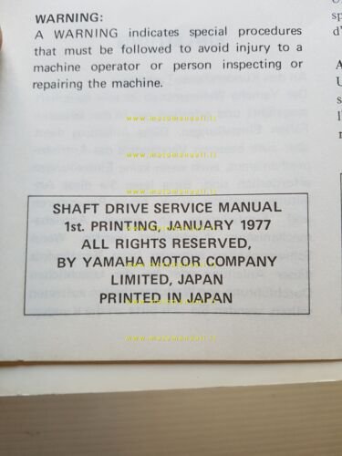 Yamaha tutti modelli 1977 cardano-albero trasmissione manuale officina originale