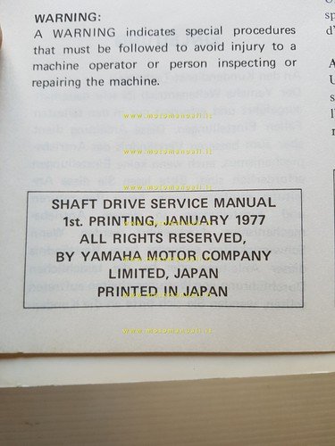 Yamaha tutti modelli 1977 cardano-albero trasmissione manuale officina originale