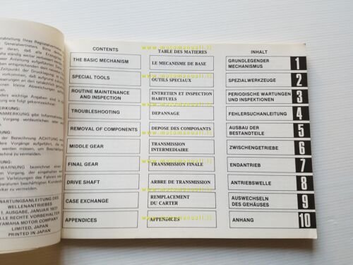 Yamaha tutti modelli 1977 cardano-albero trasmissione manuale officina originale