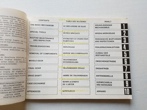 Yamaha tutti modelli 1977 cardano-albero trasmissione manuale officina originale