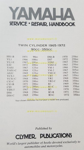 Yamaha tutti modelli 2 cilindri 90-350 1965-73 Manuale Officina inglese …