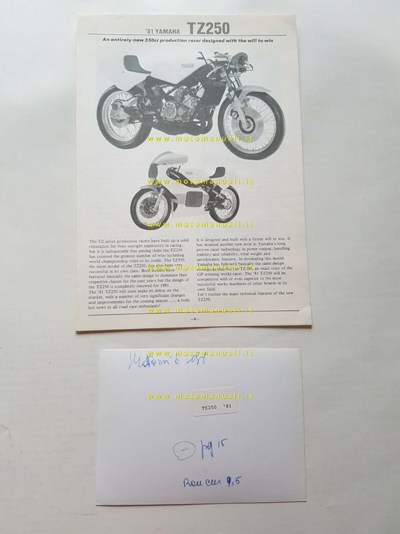 Yamaha TZ 250 GP Racing 1981 presentazione cartella stampa originale …