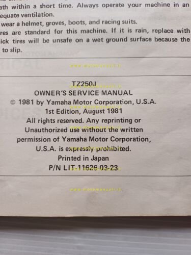 Yamaha TZ 250 J 1981 manuale officina originale INGLESE workshop …