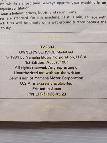 Yamaha TZ 250 J 1981 manuale officina originale INGLESE workshop …