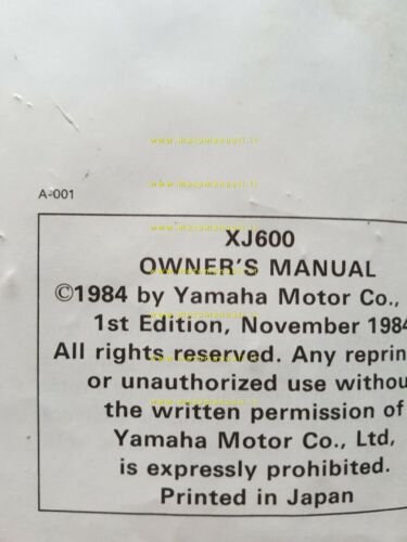 Yamaha XJ 600 51H 1984 manuale uso manutenzione INGLESE originale