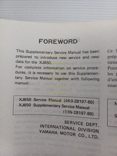 Yamaha XJ 650 27F AGGIORNAMENTO 1983 manuale officina originale