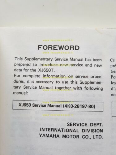 Yamaha XJ 650 T Turbo 11T 1982 supplemento manuale officina …