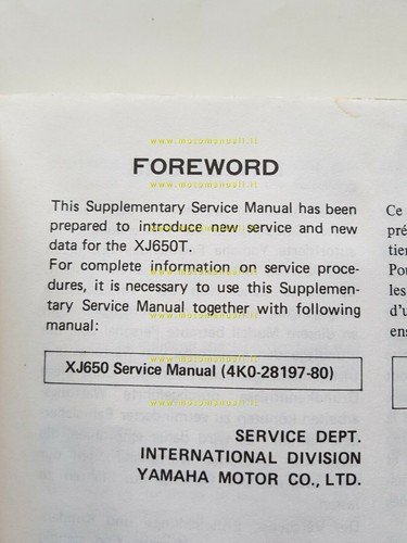 Yamaha XJ 650 T Turbo 11T 1982 supplemento manuale officina …