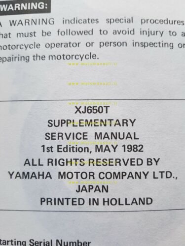 Yamaha XJ 650 T Turbo 11T 1982 supplemento manuale officina …