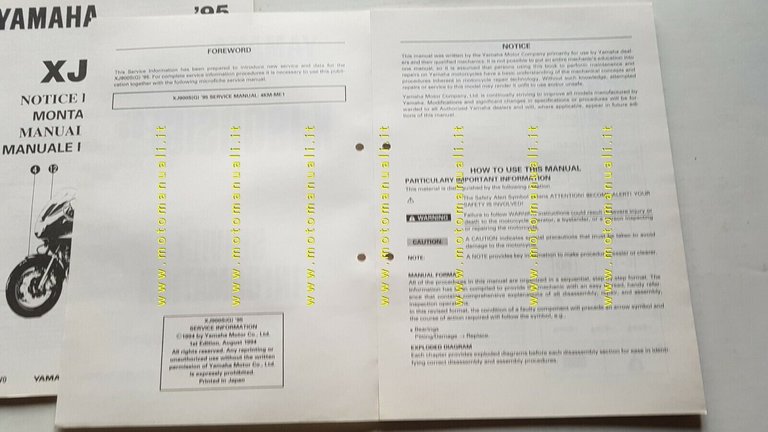 Yamaha XJ 900 S 1995 Service Information+manuale assemblaggio officina originale