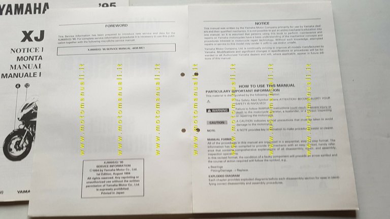 Yamaha XJ 900 S 1995 Service Information+manuale assemblaggio officina originale