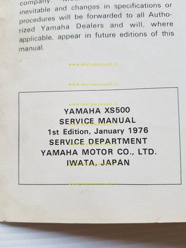 Yamaha XS 500 1H2 1976 manuale officina originale