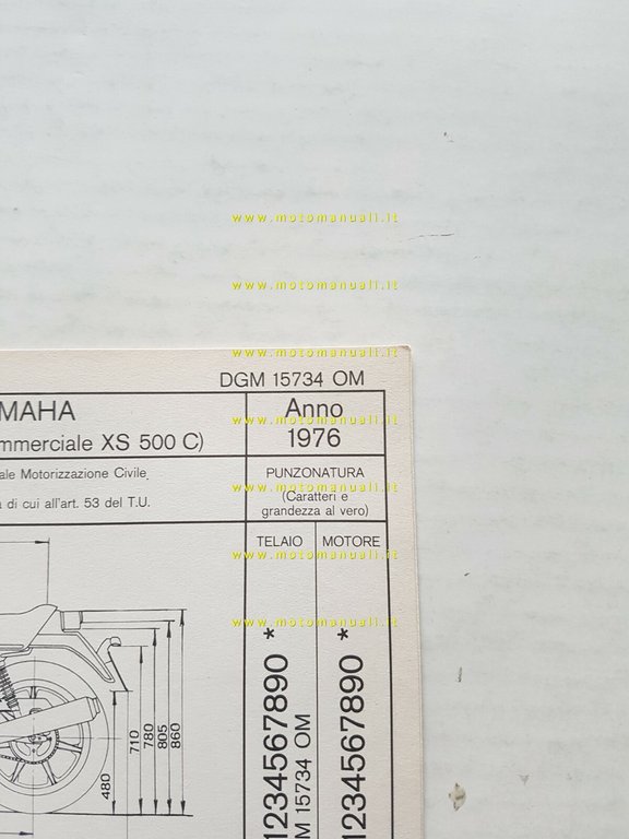 Yamaha XS 500 C 1H2 1976 scheda omologazione DGM originale …