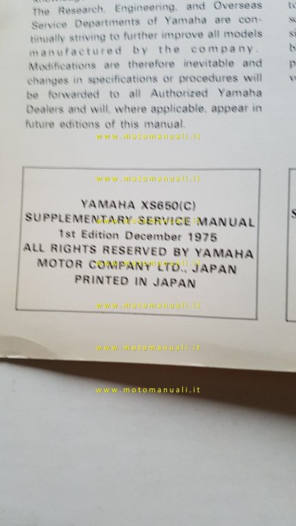 Yamaha XS 650 C 1975 varianti SUPPLEMENTO manuale officina base …