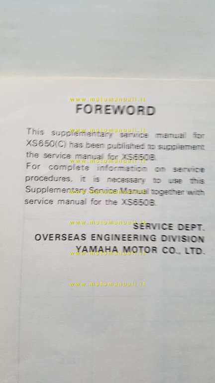 Yamaha XS 650 C 1975 varianti SUPPLEMENTO manuale officina base …