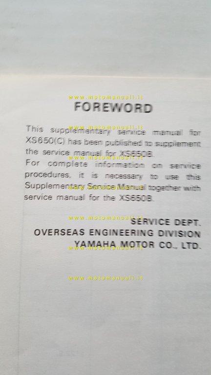 Yamaha XS 650 C 1975 varianti SUPPLEMENTO manuale officina base …