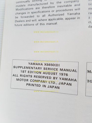 Yamaha XS 650 D 1T3 AGGIORNAMENTO 1976 manuale officina originale