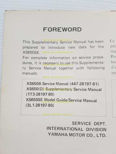 Yamaha XS 650 SE 5EG AGGIORNAMENTO 1981 manuale officina originale