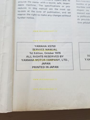 Yamaha XS 750 1T5 1976 manuale officina originale
