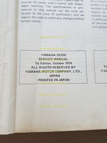 Yamaha XS 750 1T5 1976 manuale officina originale
