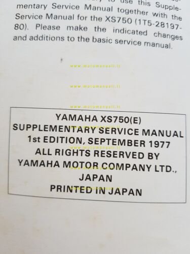 Yamaha XS 750 E 2F9 AGGIORNAMENTO 1977 manuale officina originale