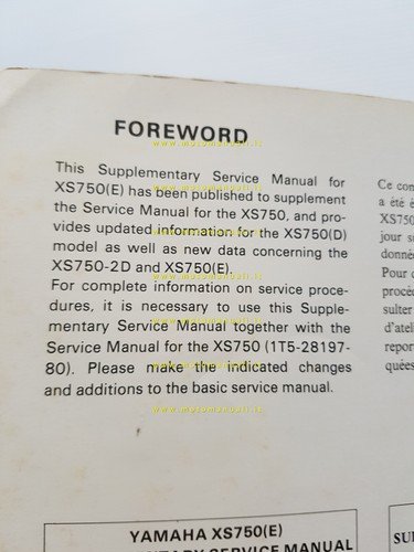 Yamaha XS 750 E 2F9 AGGIORNAMENTO 1977 manuale officina originale