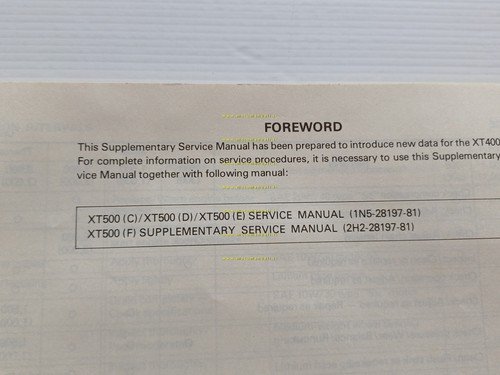 Yamaha XT 400 1981 AGGIORNAMENTO manuale officina inglese francese originale