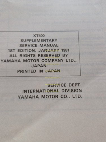 Yamaha XT 400 1981 AGGIORNAMENTO manuale officina inglese francese originale