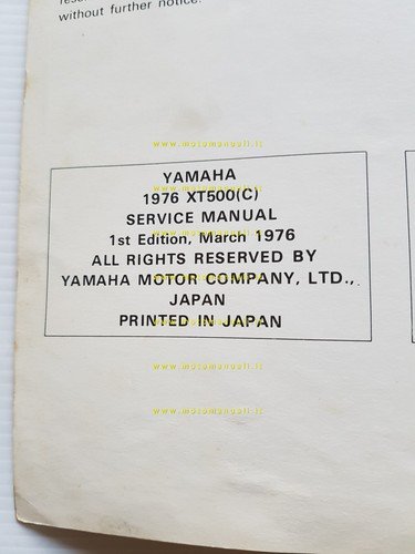 Yamaha XT 500 1N5 1976 manuale officina originale