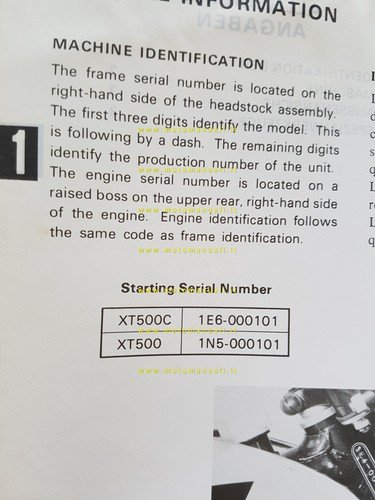Yamaha XT 500 1N5 1976 manuale officina originale