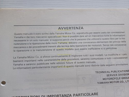 Yamaha XT 500 600 E 1990 Service Information manuale officina …