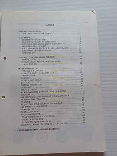 Yamaha XT 500 600 E 1990 Service Information manuale officina …