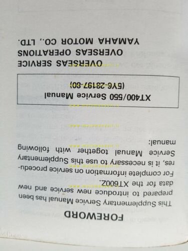 Yamaha XT 600 Z 1983 AGGIORNAMENTO manuale officina riparazione XT …