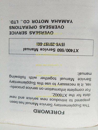 Yamaha XT 600 Z 1983 AGGIORNAMENTO manuale officina riparazione XT …