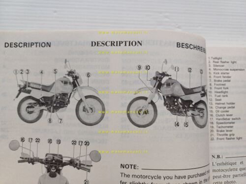 Yamaha XT 600 Z 34L 1983 manuale uso manutenzione libretto …