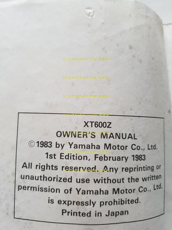 Yamaha XT 600 Z Tener 2.1983 manuale uso INGLESE originale …