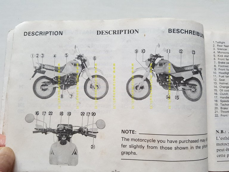 Yamaha XT 600 Z Tener 2.1983 manuale uso INGLESE originale …