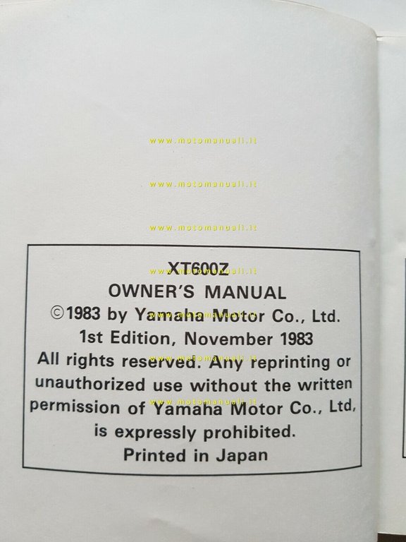Yamaha XT 600 Z Tener 50T 1983 manuale uso INGLESE …