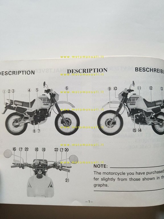 Yamaha XT 600 Z Tener 50T 1983 manuale uso INGLESE …