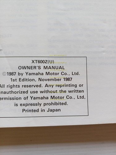 Yamaha XT 600 Z (U) 3AJ 1987-88 manuale uso manutenzione …