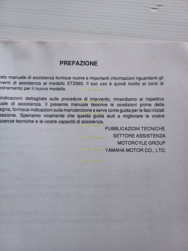 Yamaha XTZ 660 1991 manuale per corso assistenza officina italiano …