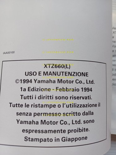 Yamaha XTZ 660 4MY 1994 manuale uso manutenzione libretto originale …