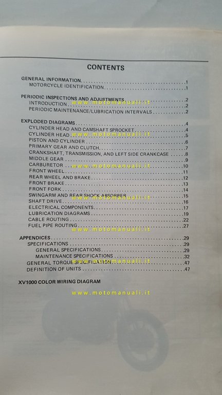 Yamaha XV 1000 1986 Service Information manuale officina ITALIANO originale