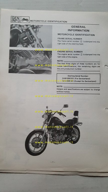 Yamaha XV 1000 1986 Service Information manuale officina ITALIANO originale