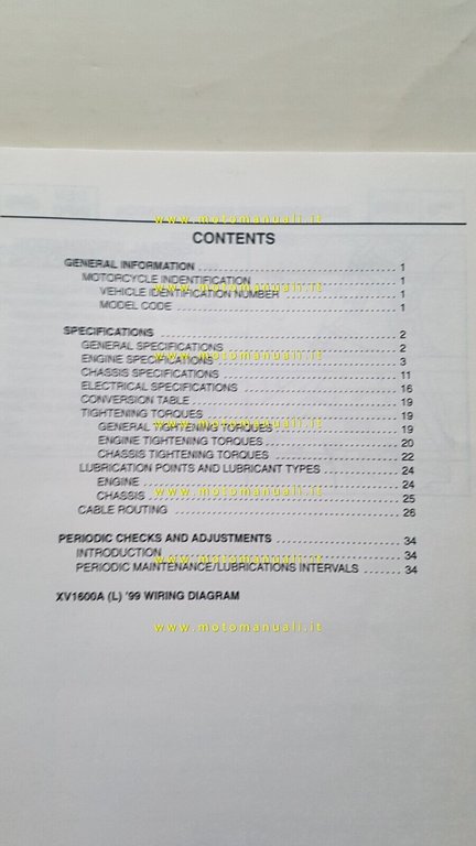 Yamaha XV 1600 1999 Service Information manuale officina INGLESE originale