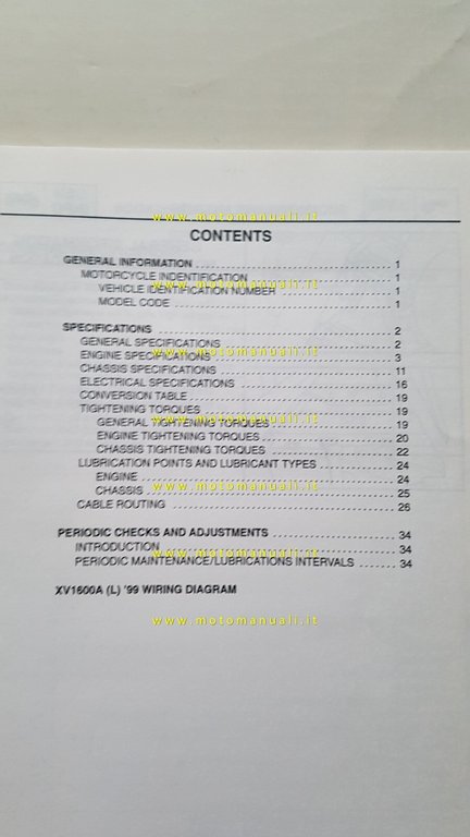Yamaha XV 1600 1999 Service Information manuale officina INGLESE originale