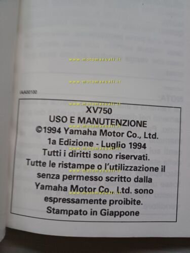 Yamaha XV 750 1994 manuale uso manutenzione libretto originale italiano